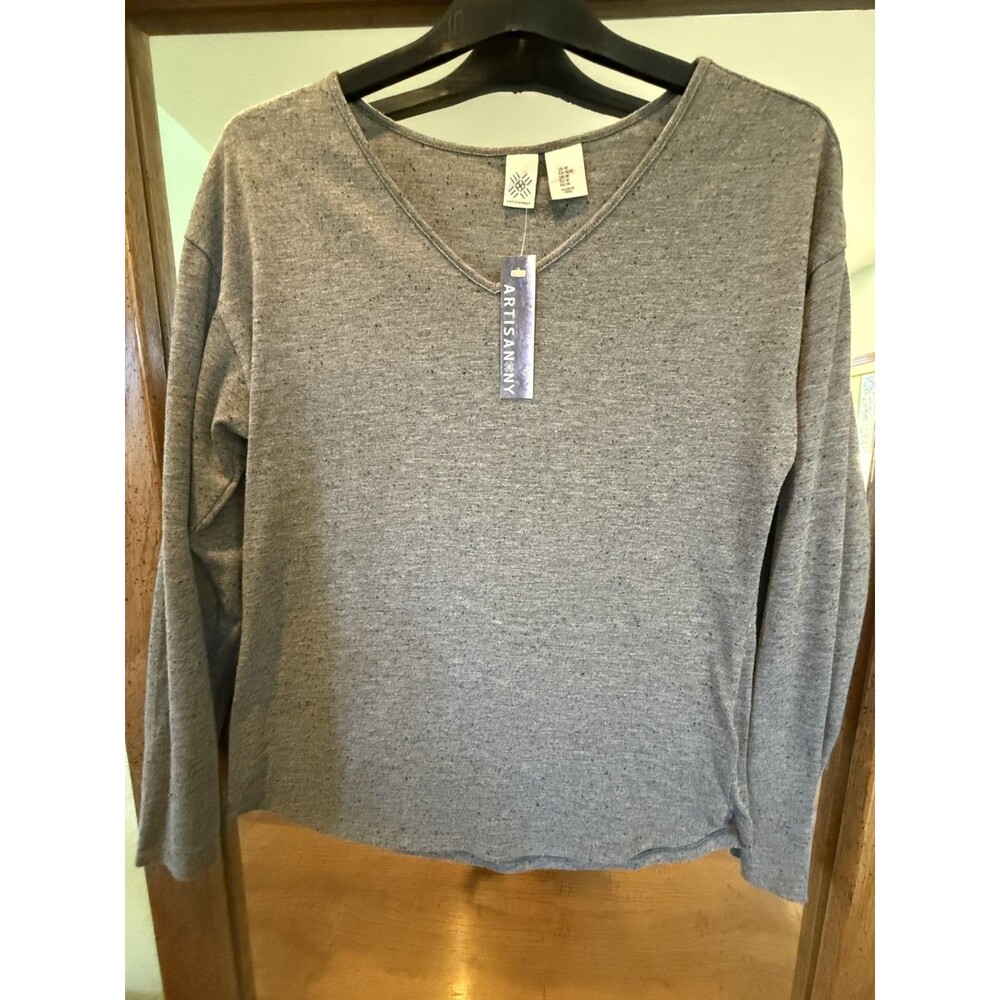 ARTISON NY Heather Gray Sweater Women’s Large Long Sleeve V-Neck size Medium